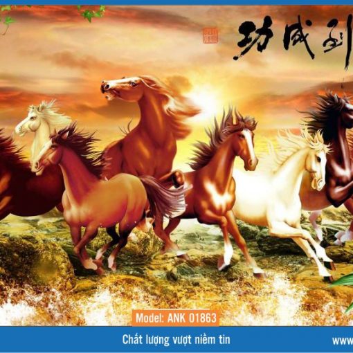 Tranh gạch kính 3D mã đáo thành công ANK 01868 Tranh gạch kính 3D mã đáo thành công ANK 01868 Đây là bức tranh hợp rất hợp với phong thủy. Ngựa mệnh hỏa, đồng cỏ gồm cả hai yếu tố mộc (cây cỏ) và thổ (đất đai). Bức tranh ngựa phi trên đồng cỏ đại diện cho một vòng tròn tương sinh Mộc – Hỏa – Thổ. Treo bức tranh này, gia chủ sẽ gặp nhiều điều may mắn, thuận lợi.