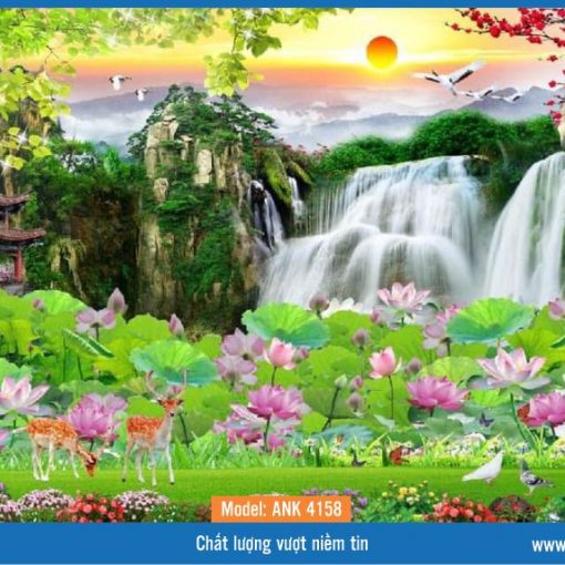 Tranh gạch kính 3D hồ hoa ANK 4158 một điểm nhấn ấn tượng trong không gian nội thất với màu xanh tươi mát