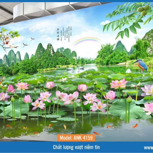 Tranh gạch kính 3D hồ hoa ANK 4159 mang không gian thiên nhiên vào cho gia chủ, làm nổi bật không gian nội thất hòa mình vào thiên nhiên