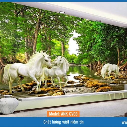 Tranh gạch kính 3D động vật ANK CV02 với hình ảnh ngựa tượng trưng cho sự thành đạt may mắn