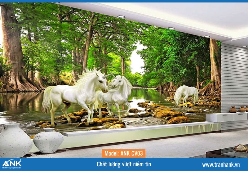 Tranh gạch kính 3D động vật ANK CV02 với hình ảnh ngựa tượng trưng cho sự thành đạt may mắn