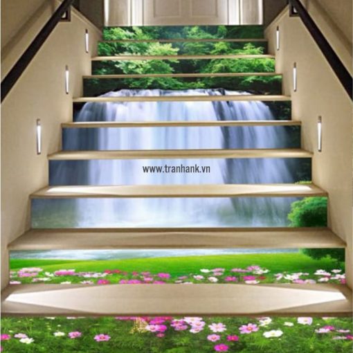 Tranh kính 3D ốp cầu thang ANK 812 hồ hoa mang đến không gian thiên nhiên và ấm cúng