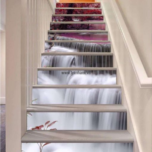 Tranh kính 3D ốp cầu thang ANK 813 một không gian thác nước chảy làm nổi bật không gian cầu thang